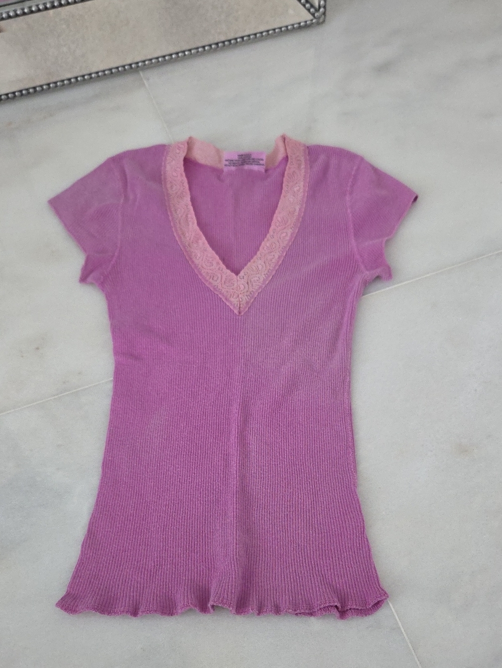 Michael Stars Ribbed V-Neck Lace-Trim Top